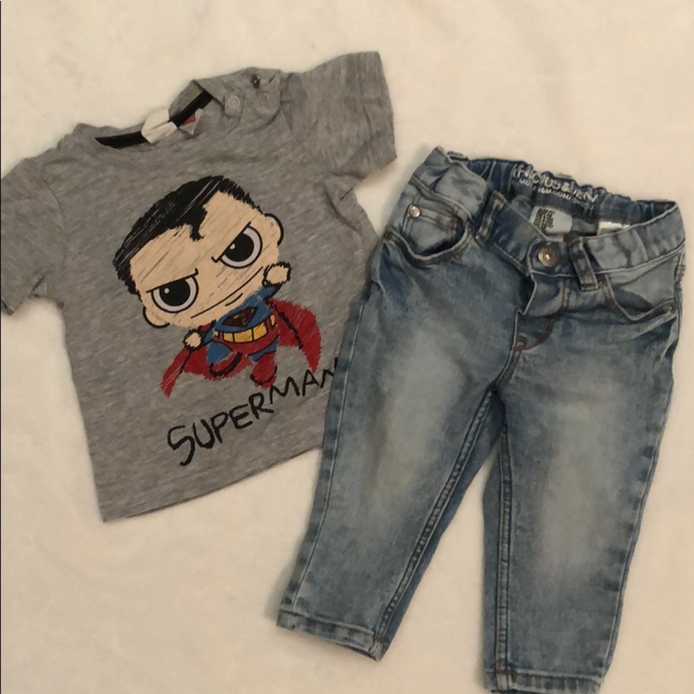 Baby Superman shirt and jeans set